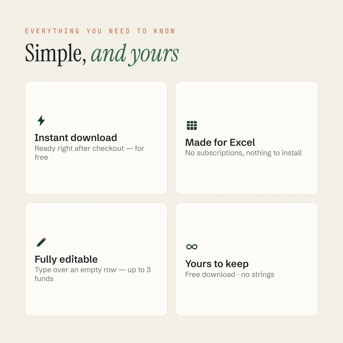 Made for Excel on Mac and Windows — nothing to install.