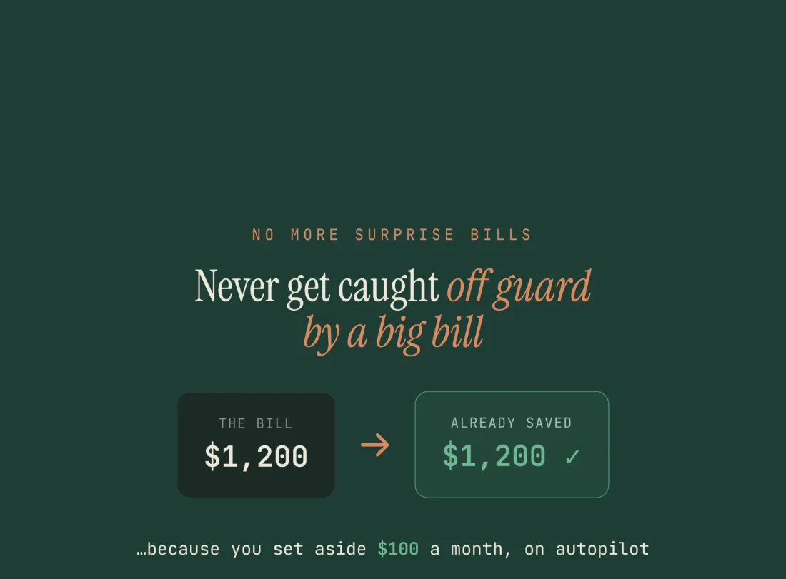 Being ready for a big expense before it lands, shown on the dashboard.