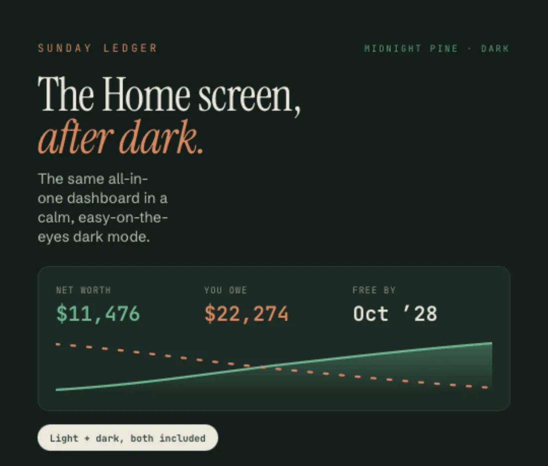 The Home screen in the Midnight Pine dark theme.